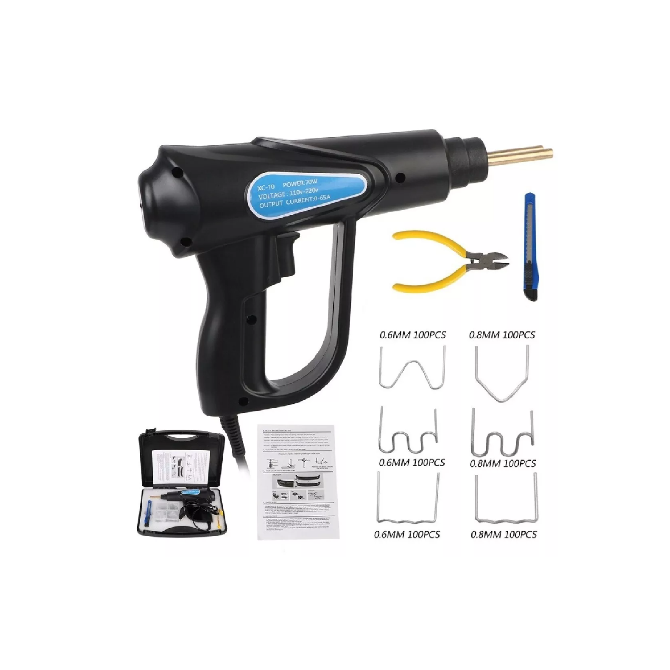 KIT PISTOLA SOLDADORA PARA SOLDAR PLASTICOS Y GRAMPAS EN PARAGOLPES ENCHUFE 220V - INCLUYE HERRAMIENTAS Y GRAMPAS