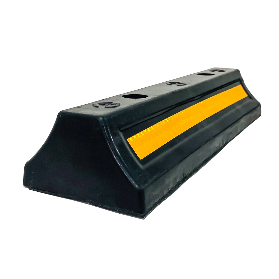 TOPE RUEDA TOPE PARA ESTACIONAMIENTO DE GOMA RESISTENTE CON REFLECTOR AMARILLO 50 CM X 15 CM PESO 3.8 KG - 4