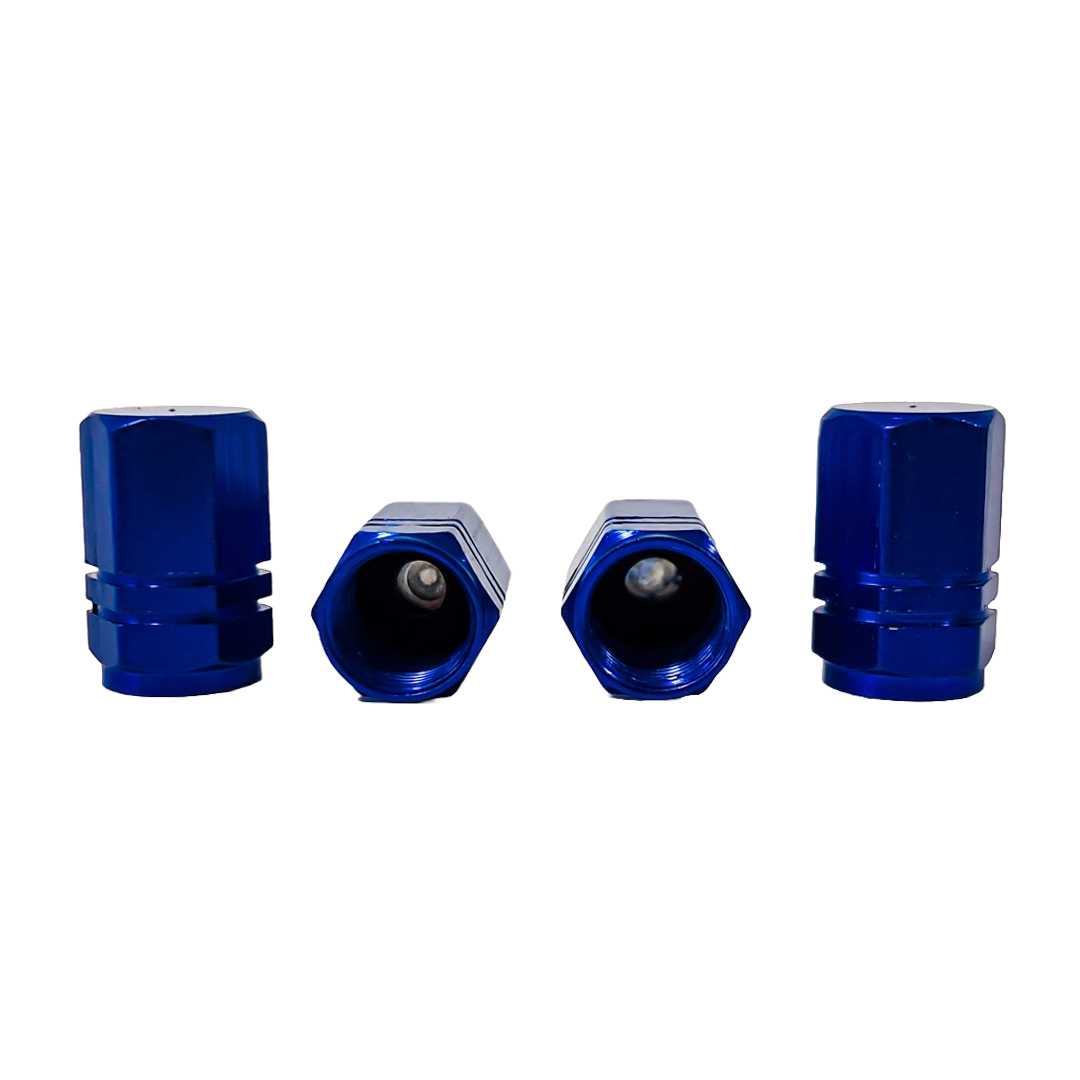 JUEGO DE TAPITAS  DE VALVULA DEPORTIVA JUEGO DE TAPITAS  DE VALVULA DEPORTIVA METALIZADA 4 PCS AZUL UNIVERSAL CANTIDAD POR CAJA MASTER 500 - 3