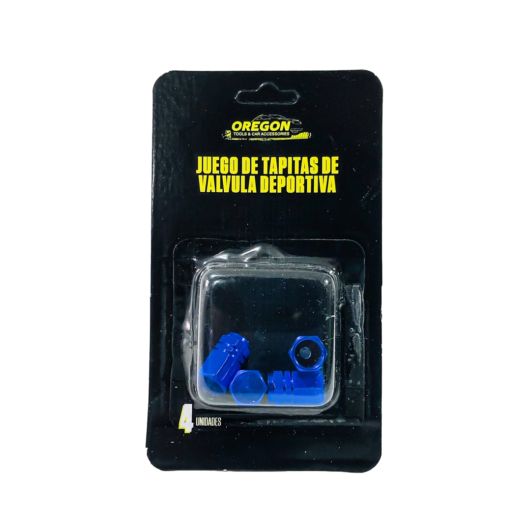 JUEGO DE TAPITAS  DE VALVULA DEPORTIVA JUEGO DE TAPITAS  DE VALVULA DEPORTIVA METALIZADA 4 PCS AZUL UNIVERSAL CANTIDAD POR CAJA MASTER 500 - 5