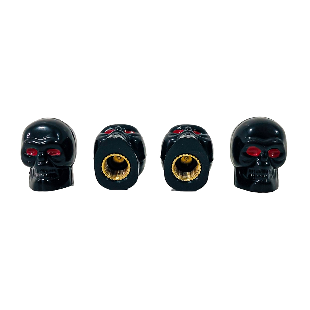 JUEGO DE TAPITAS  DE VALVULA DEPORTIVA JUEGO DE TAPITAS  DE VALVULA CALAVERA METALIZADA 4 PCS NEGRO UNIVERSAL - 4