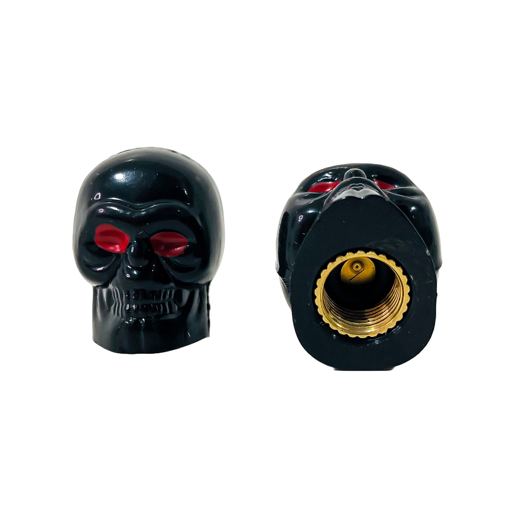 JUEGO DE TAPITAS  DE VALVULA DEPORTIVA JUEGO DE TAPITAS  DE VALVULA CALAVERA METALIZADA 4 PCS NEGRO UNIVERSAL - 5