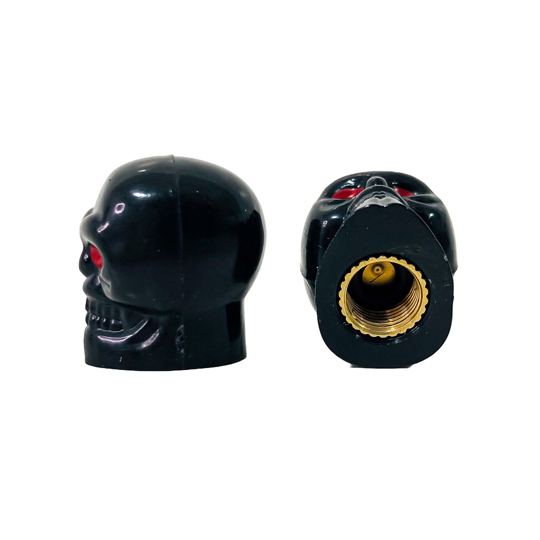 JUEGO DE TAPITAS  DE VALVULA DEPORTIVA JUEGO DE TAPITAS  DE VALVULA CALAVERA METALIZADA 4 PCS NEGRO UNIVERSAL - 6