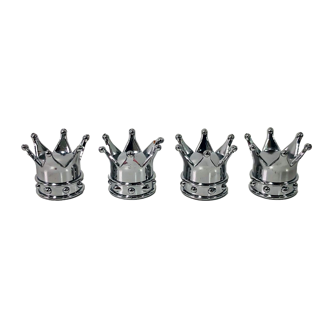 JUEGO DE TAPITAS DE VALVULA TUNNING SET X 4 PCS CORONA REY PLATEADAS