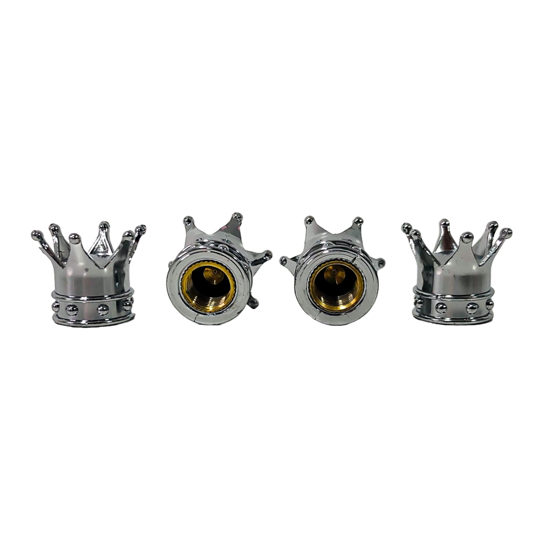 JUEGO DE TAPITAS DE VALVULA TUNNING SET X 4 PCS CORONA REY PLATEADAS - 2