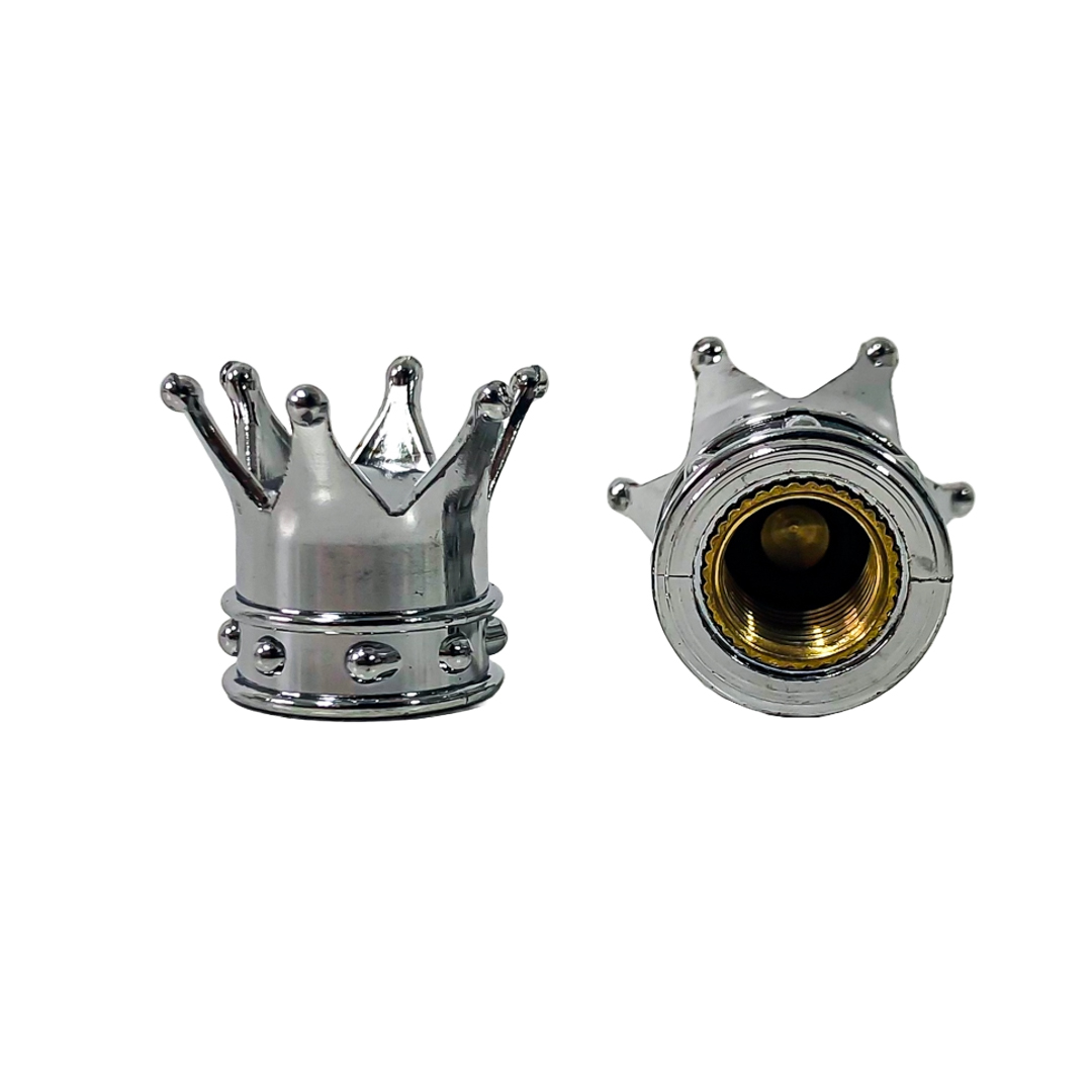 JUEGO DE TAPITAS DE VALVULA TUNNING SET X 4 PCS CORONA REY PLATEADAS - 3