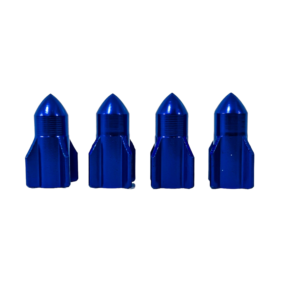 JUEGO DE TAPITAS DE VALVULA TUNNING SET X 4 PCS ROCKET AZULES