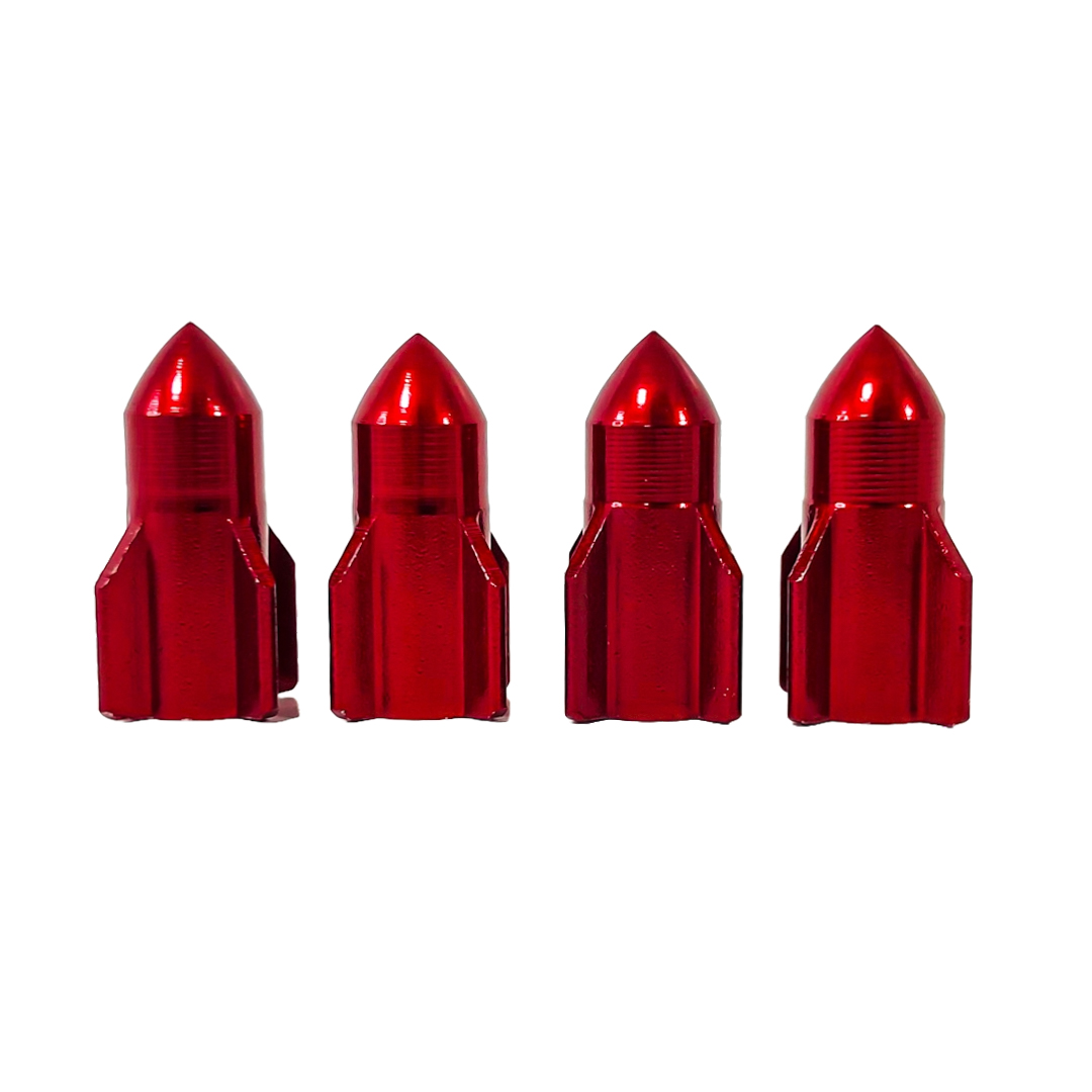 JUEGO DE TAPITAS DE VALVULA TUNNING SET X 4 PCS ROCKET ROJAS