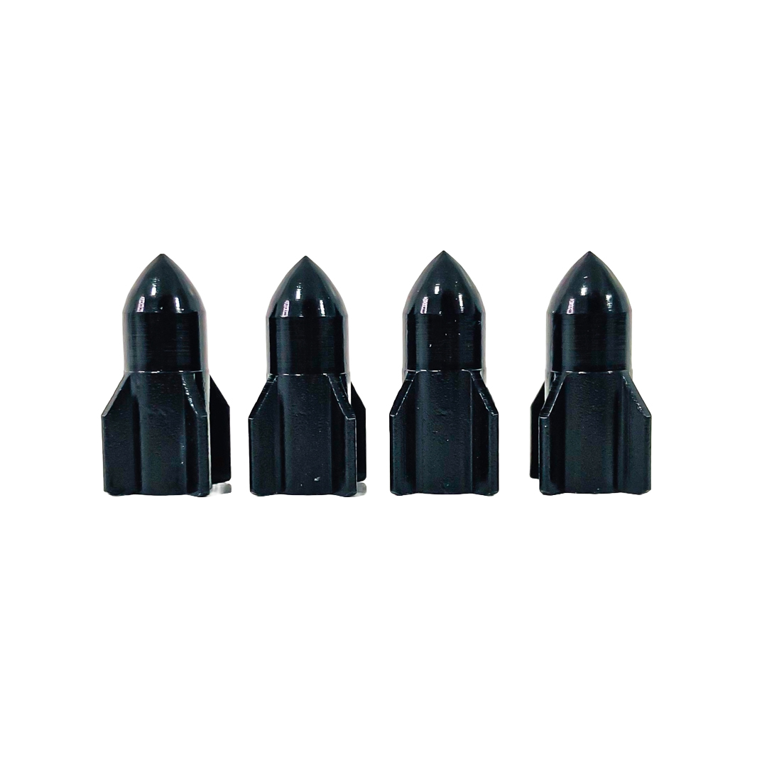 JUEGO DE TAPITAS DE VALVULA TUNNING SET X 4 PCS ROCKET NEGRAS