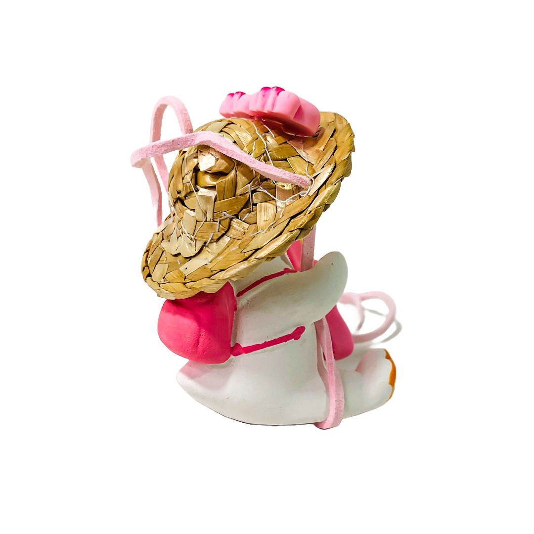 PATITO DECORATIVO COLGANTE DE CERAMICA PARA AUTO TURISTA CON GAFAS, MOCHILA Y GUITARRA ROSA - 2
