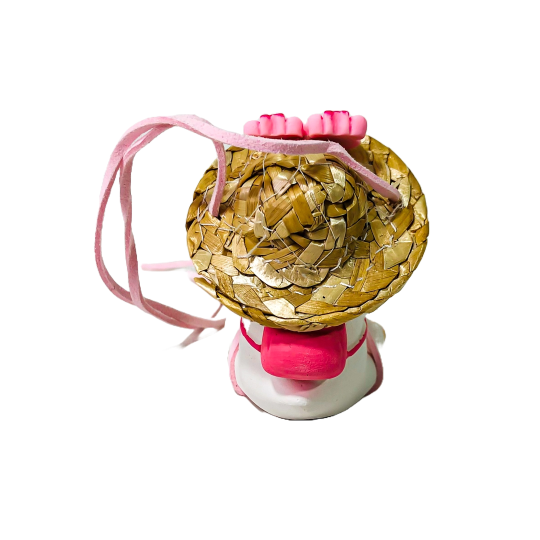 PATITO DECORATIVO COLGANTE DE CERAMICA PARA AUTO TURISTA CON GAFAS, MOCHILA Y GUITARRA ROSA - 3