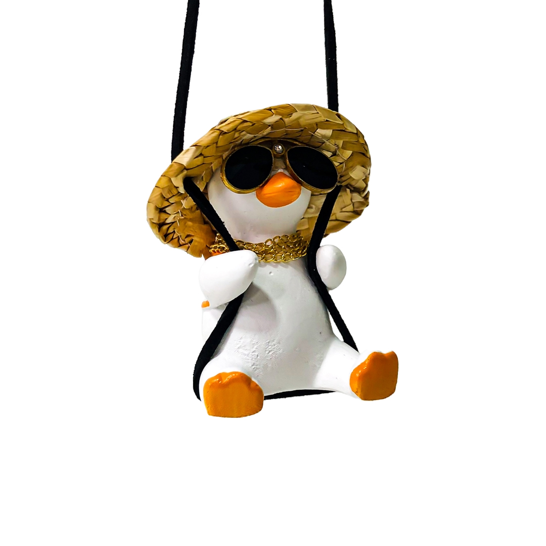 PATITO DECORATIVO COLGANTE DE CERAMICA PARA AUTO PANAMA STYLE CON SOMBRERO, MOCHILA, GAFAS AVIATOR Y COLGANTES - 4