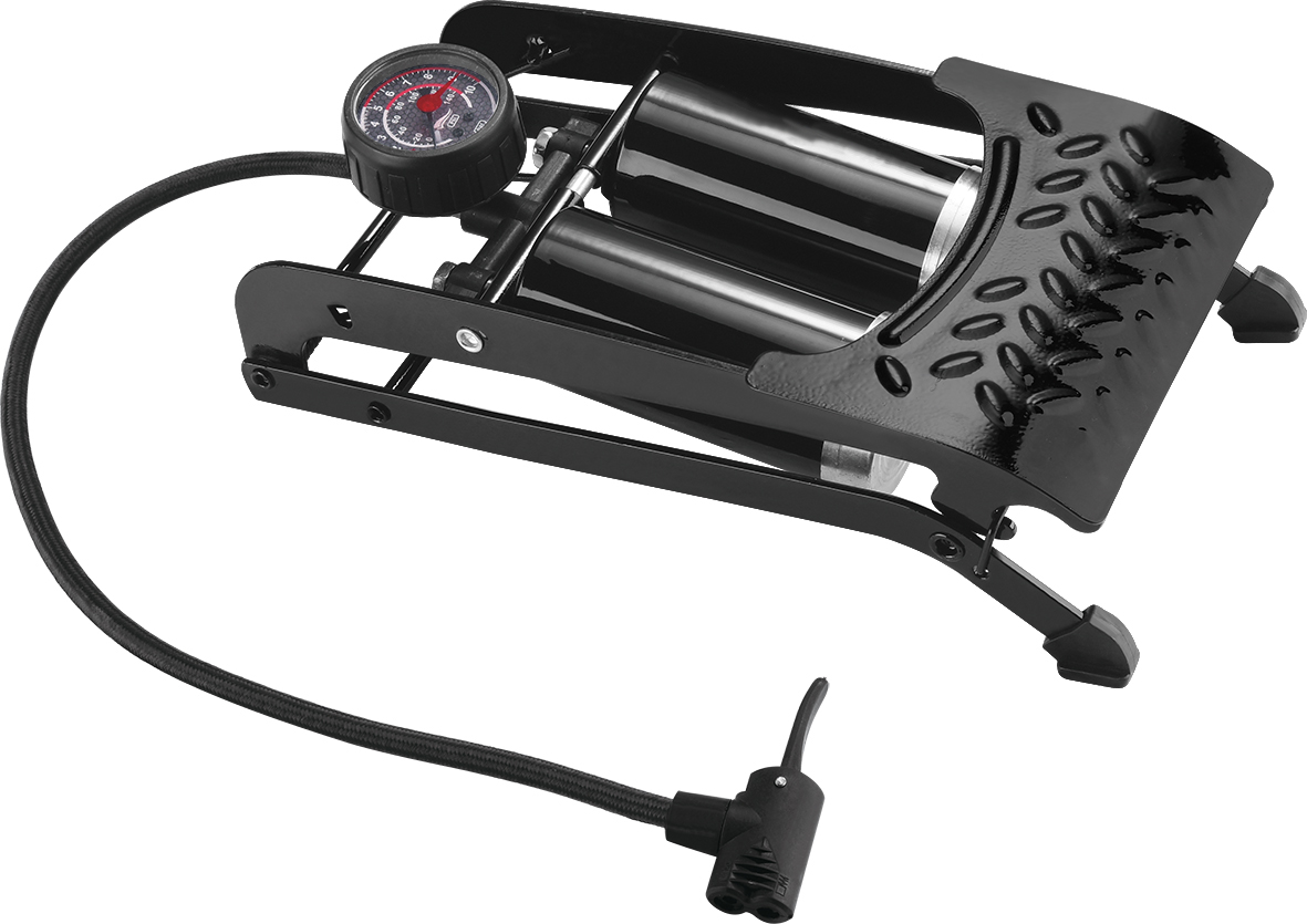 INFLADOR DE PIE COMPRESOR / INFLADOR METALICO DE PIE DOBLE BOMBA 55 CM X 12 CM COLOR NEGRO