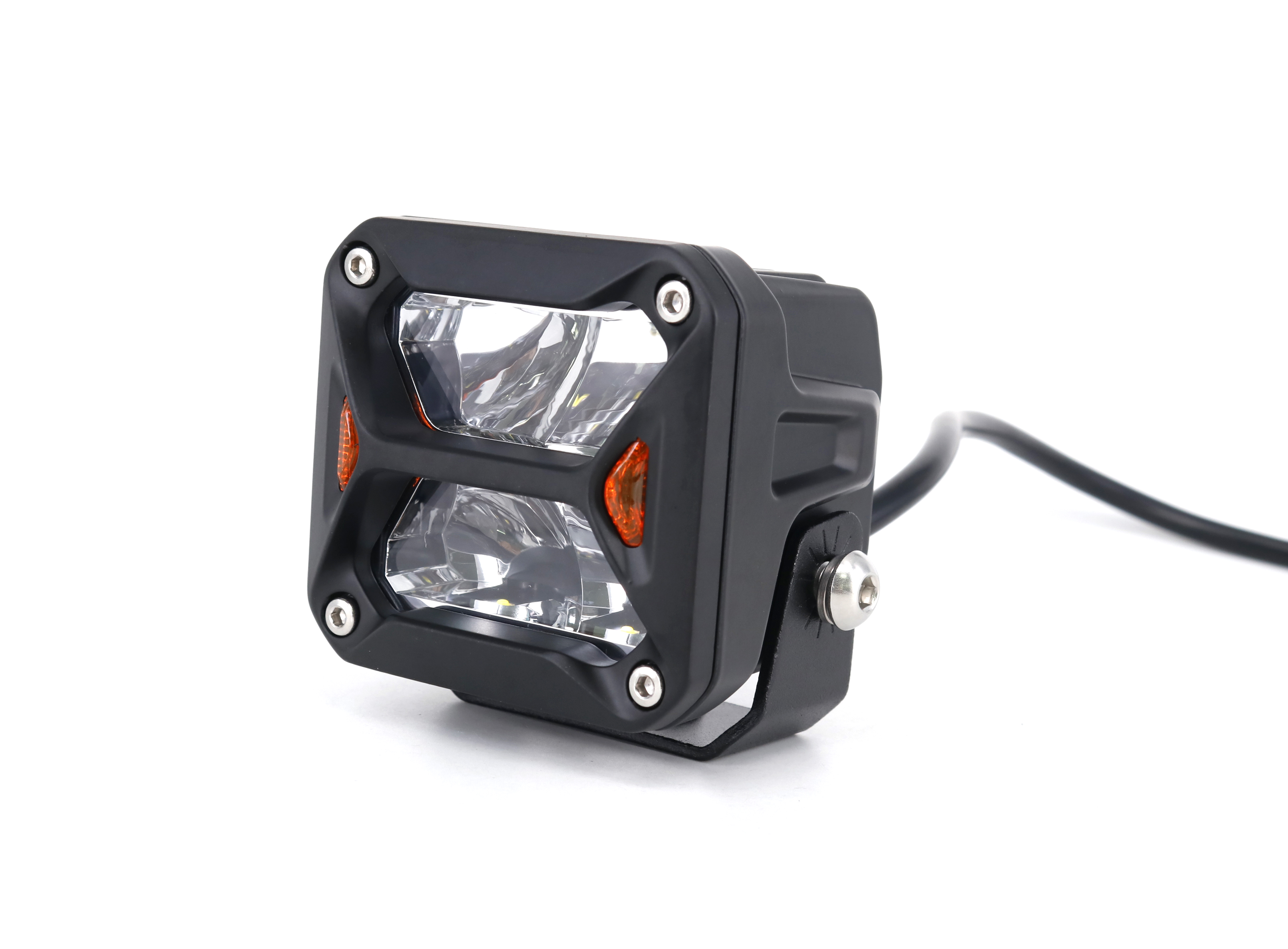 OFF ROAD FARO DE LED UNIVERSAL CUADRADO 3'' COLOR BLANCO CON GIROS AMBAR - 20 WATTS - 4 CHIP OSRAM P8 - 12V/24V