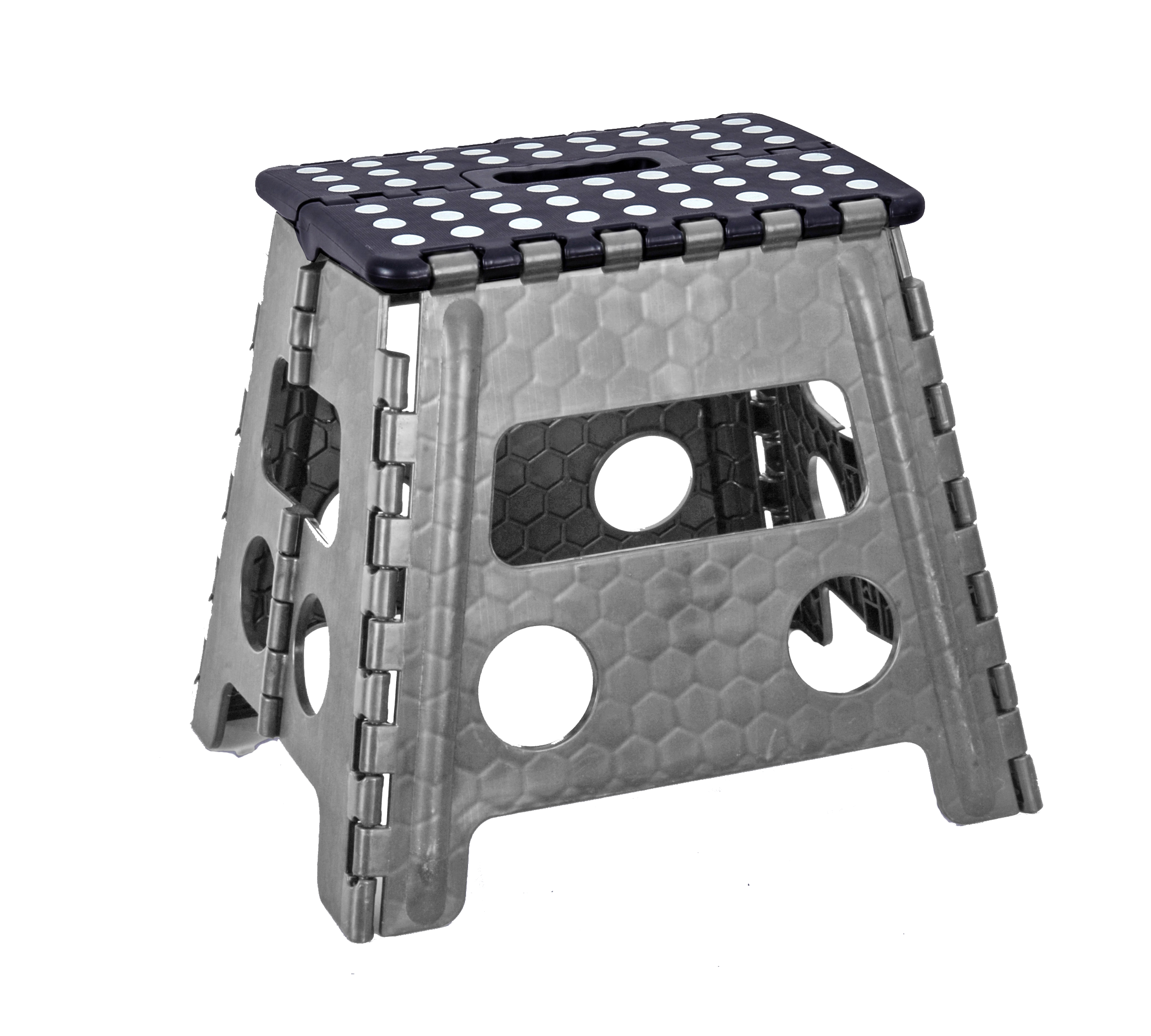 BANQUITO PLEGABLE MULTUSO DE PLASTICO MEDIDAS 28,5 X 21,5 X 32 CM COLOR GRIS / NEGRO