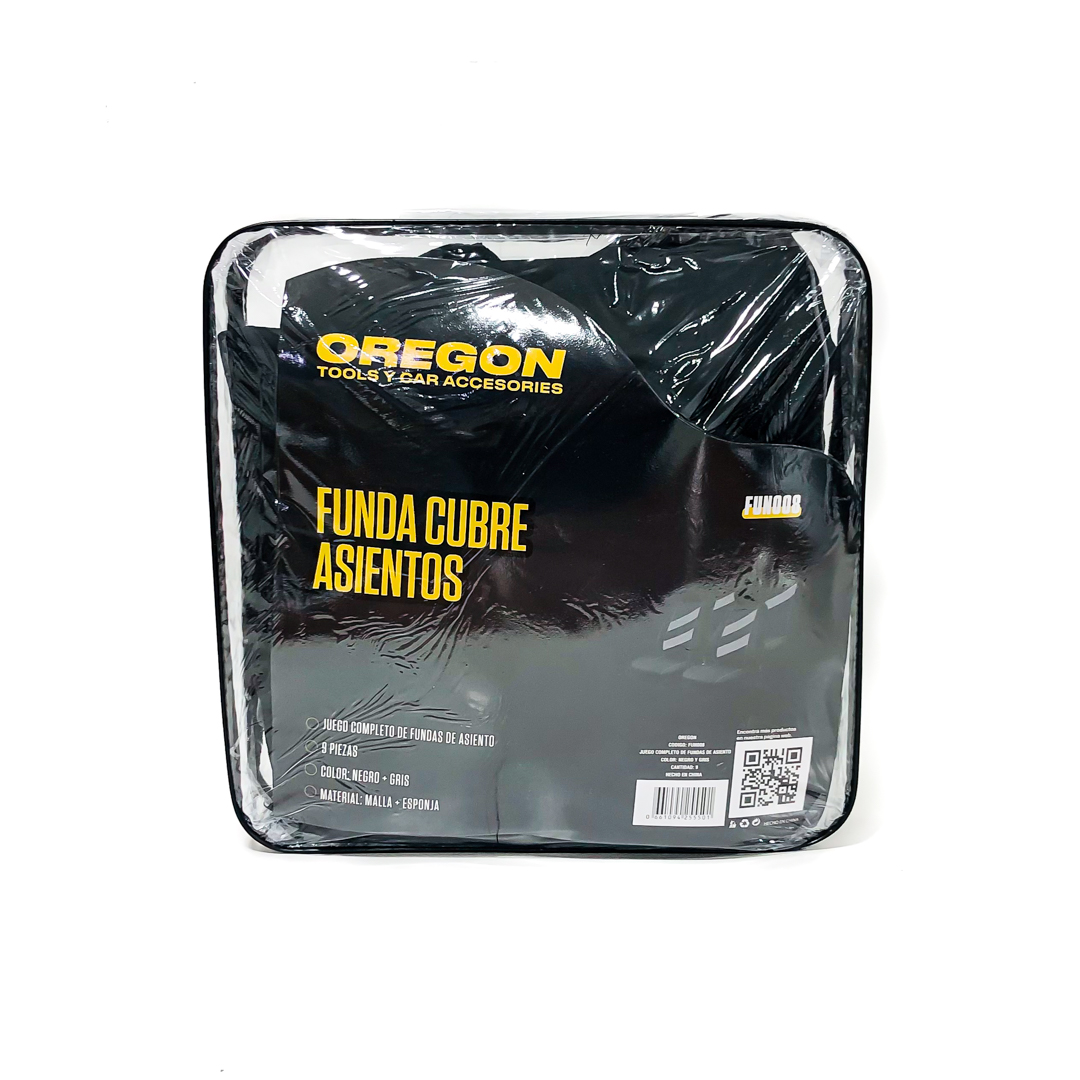 FUNDA CUBRE ASIENTO 9 PIEZAS DE TELA COLOR NEGRO CON DETALLES GRIS - 3