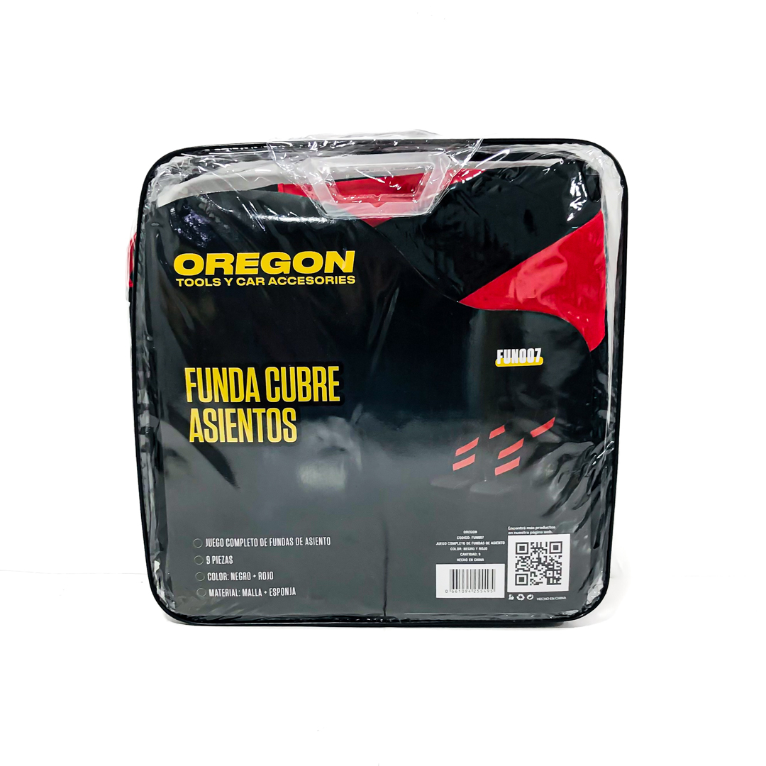 FUNDA CUBRE ASIENTO 9 PIEZAS DE TELA COLOR NEGRO CON DETALLES ROJO - 4