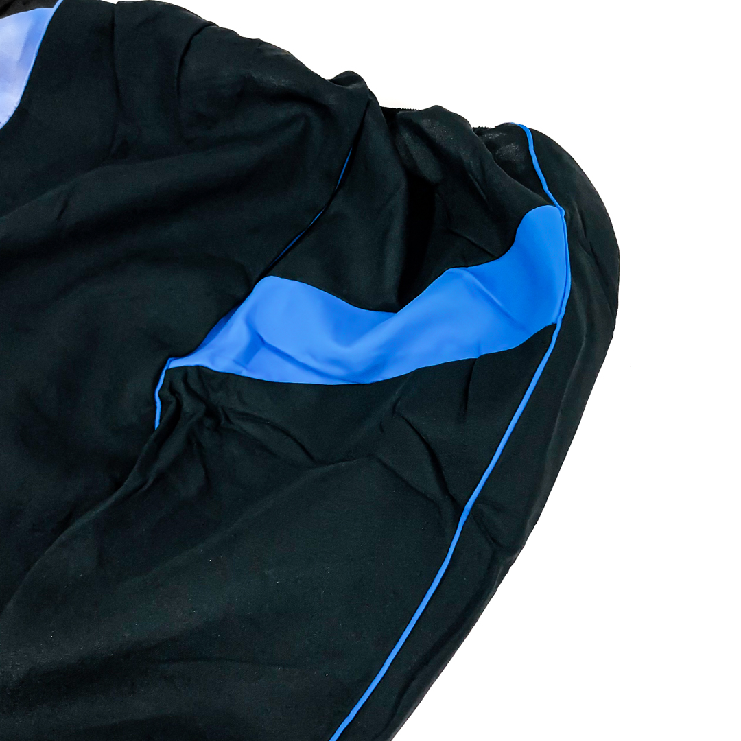 FUNDA CUBRE ASIENTO 9 PIEZAS DE TELA COLOR NEGRO CON DETALLES AZUL - 2