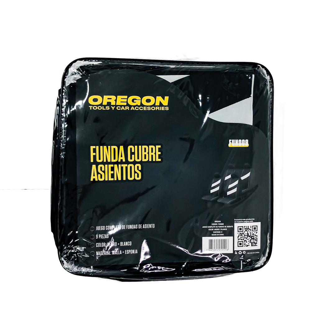 FUNDA CUBRE ASIENTO 9 PIEZAS DE TELA COLOR NEGRO CON DETALLES BLANCO - 5