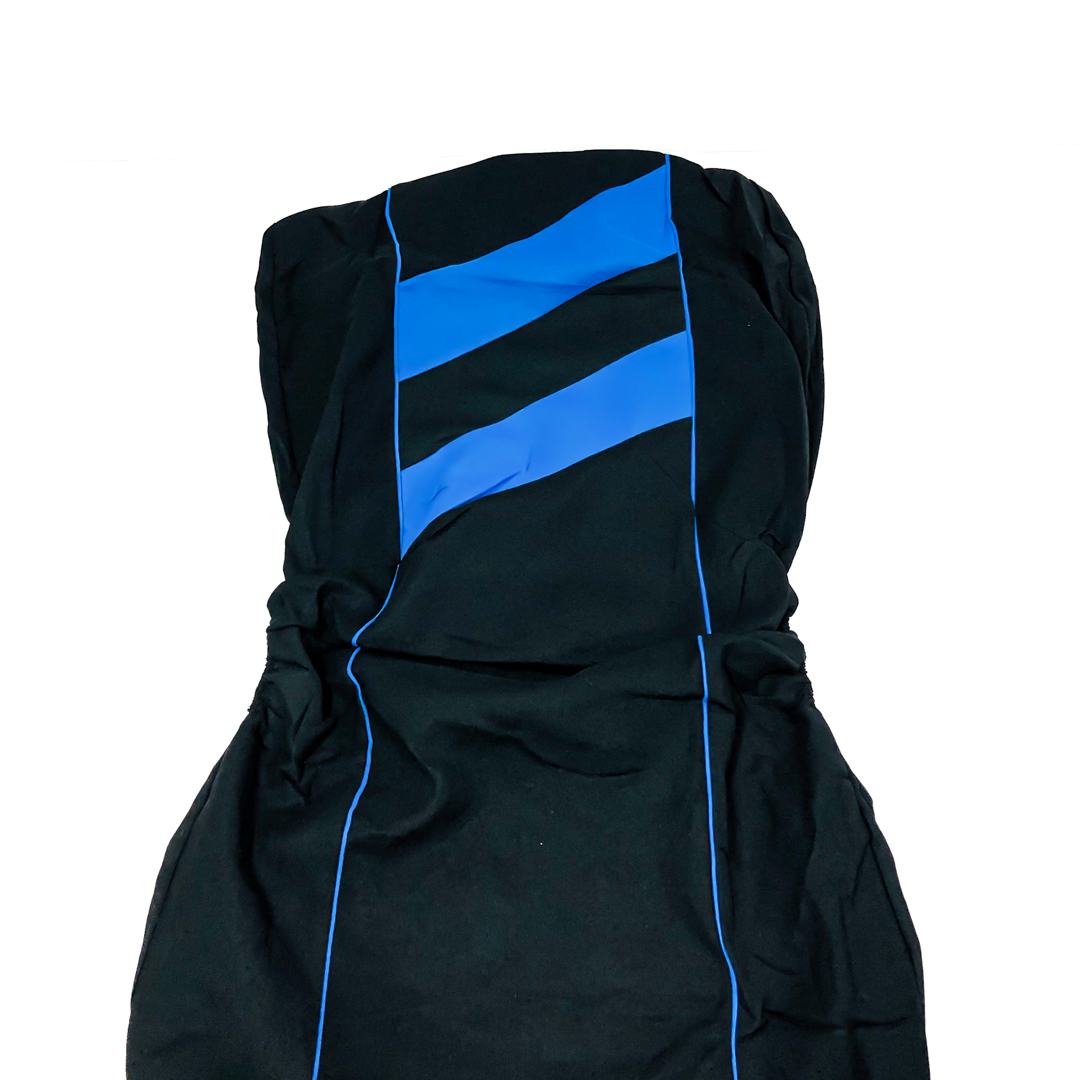 FUNDA CUBRE ASIENTO 9 PIEZAS DE TELA COLOR NEGRO CON DETALLES AZUL - 7