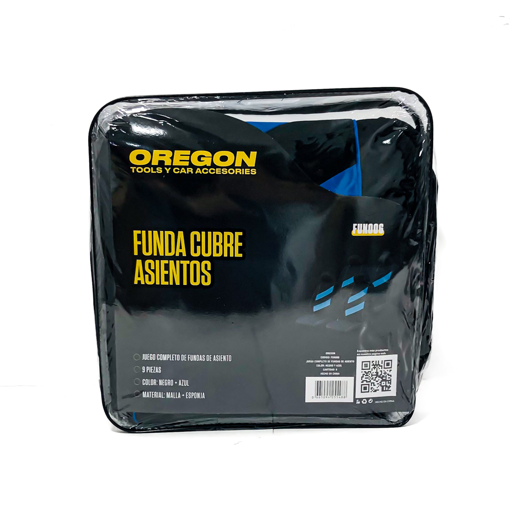 FUNDA CUBRE ASIENTO 9 PIEZAS DE TELA COLOR NEGRO CON DETALLES AZUL - 8
