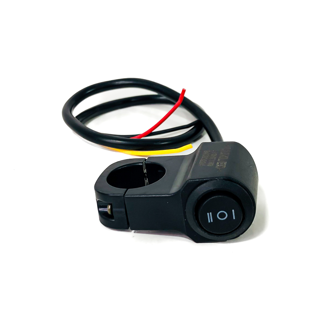 INTERRUPTOR UNIVERSAL TECLA DE 2 PUNTOS UNIVERSAL CON SOPORTE MANUBRIO Y CABLE DE CONXEION 12V INCLUIDO. IDEAL PARA MOTOS Y BICIS. MEDIDAS 52 MM * 42MM * 24MM - 2