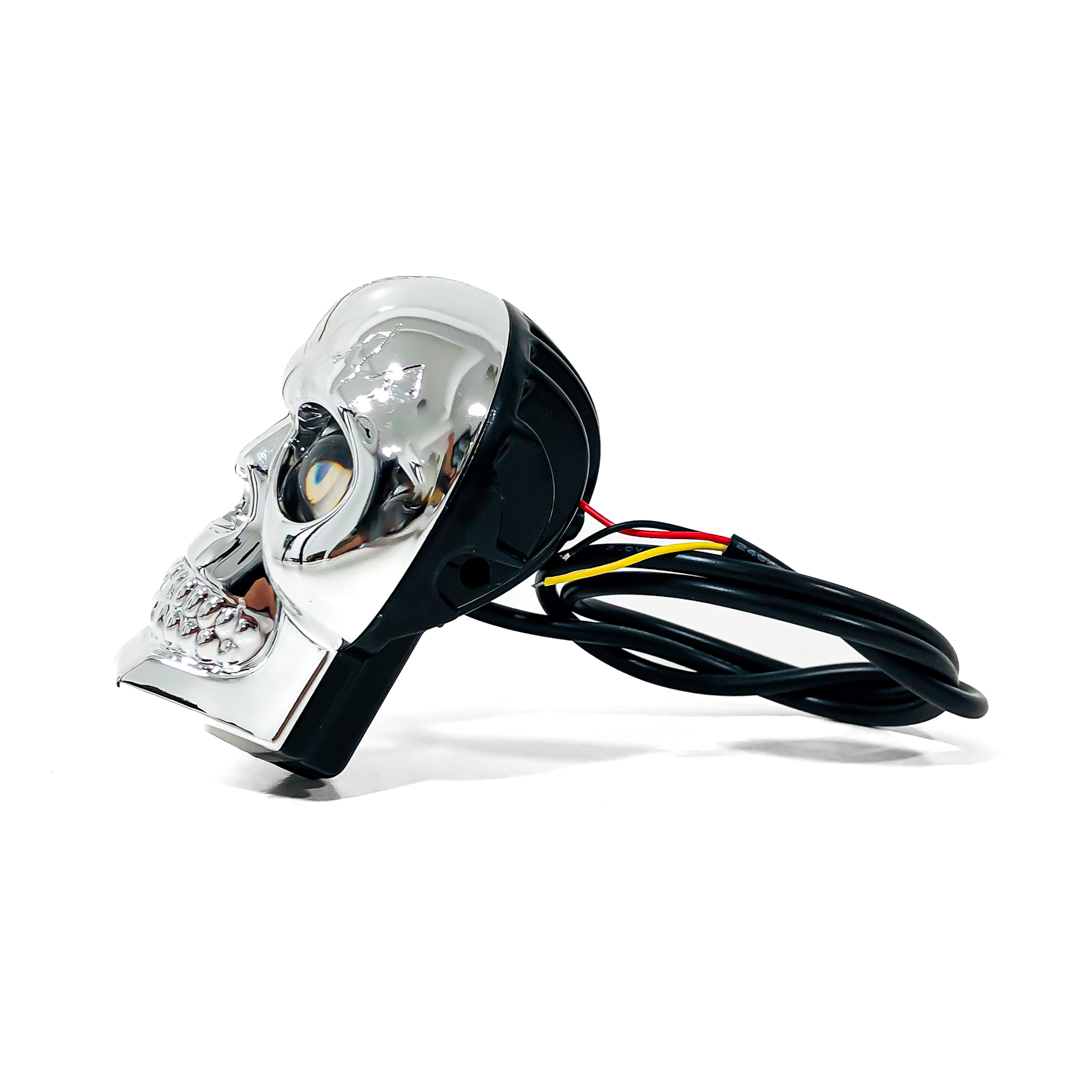 OFF ROAD FARO DE LED UNIVERSAL CALAVERA CON ILUMINACION EN LOS OJOS FUNCIONES BLANCA / AMBAR / BLANCA + AMBAR + FLASH + RGB 12V / 24V MEDIDAS 8,5 CM * 6,5 CM * 5,3 CM - 5