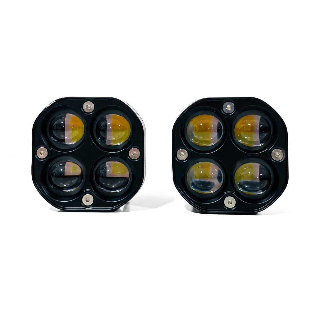 OFF ROAD FARO DE LED UNIVERSAL JUEGO DE FARO CUADRADO CON FUNCION ALTA Y BAJA, COLOR BLANCO Y AMBAR 12V / 24V MEDIDAS 7,5 CM * 7 CM * 6,8 CM - 3