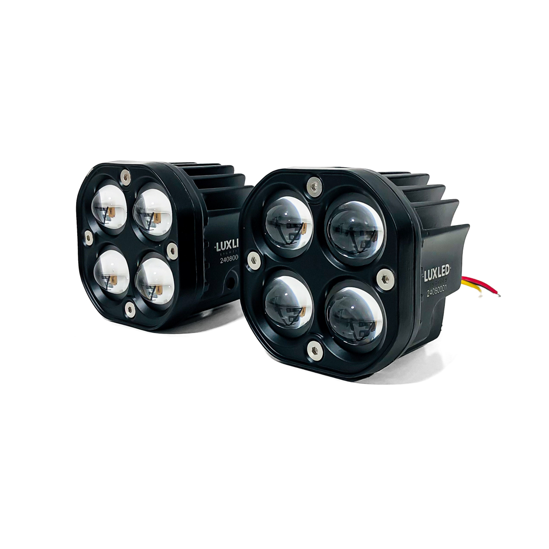 OFF ROAD FARO DE LED UNIVERSAL JUEGO DE FARO CUADRADO CON FUNCION ALTA Y BAJA, COLOR BLANCO Y AMBAR 12V / 24V MEDIDAS 7,5 CM * 7 CM * 6,8 CM - 7