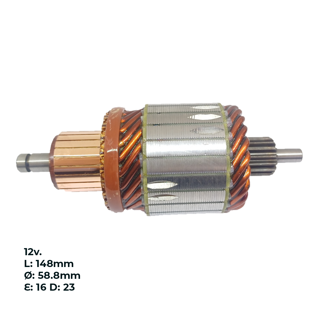 INDUCIDO - BOBINA DE ARRANQUE TIPO BOSCH VOLKSWAGEN GOLF IV 1.6 8V, POLO CLASSIC 1.6 8V, POLO CLASSIC 1.6 MI, VOLKSWAGEN POLO CLASSIC 1.8 AP, POLO CLASSIC 1.9 SD, CADDY 1.9 SDI, POLO CLASSIC 1.9 TDI, GOLF IV 1.9 TDI, SEAT CORDOBA 1.9 SDI, AUDI A3 1.9 TDI 12V. L: 148MM Ø: 58.8MM E: 16 D I