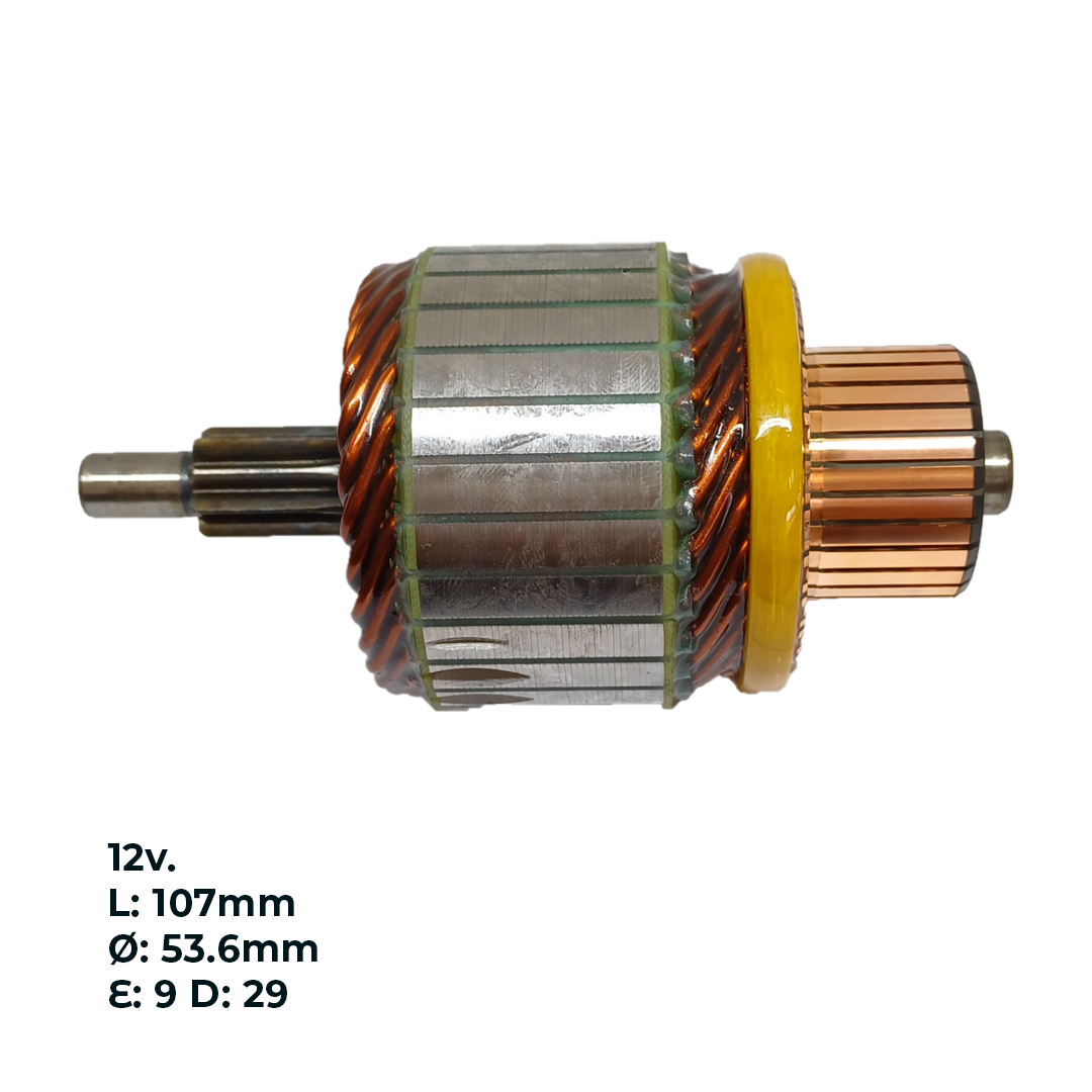 INDUCIDO - BOBINA DE ARRANQUE TIPO MITSUBISHI RENAULT CLIO 1.2, KANGOO 1.6 8V K7M. PEUGEOT 307 1.6 16V 12V. L: 107MM Ø: 53.6MM E: 9 D: 29 IMI2909.10N INN MIT003 IMI-611 IMI7617 PA42021 IMT602 - 3