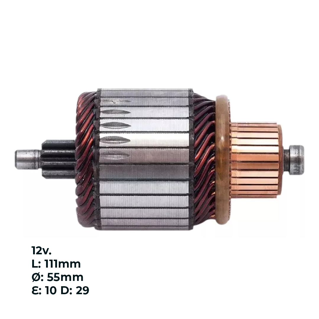 INDUCIDO - BOBINA DE ARRANQUE TIPO INDIEL RENAULT R19 1.7I, R19 1.8. FIAT DUNA, CORSA, PALIO 12V. L: 111MM Ø: 55MM E: 10 D: 29 II2910.10N INN IND001 IIN-401 PA42005 IMH201