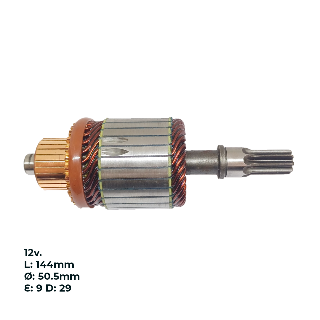 INDUCIDO - BOBINA DE ARRANQUE TIPO HITACHI CHEVROLET CORSA 1.0 8V EFI, VECTRA 2.0 8V MPFI, ASTRA 12V. L: 144MM Ø: 50.5MM E: 9 D: 29 IH2909.10N INN HIT003 IHI-301 IHI1300 PA42006 IMH202