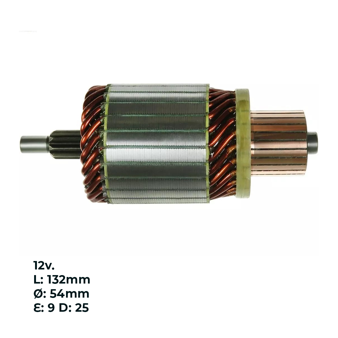 INDUCIDO - BOBINA DE ARRANQUE TIPO MITSUBISHI MITSUBISHI COLT 1.5. PEUGEOT 405 PARTNER 12V. L: 132MM Ø: 54MM E: 9 D: 25 IMI2509.20N INN MIT005 IMI-618 IMI1468 PA42104 IMT616