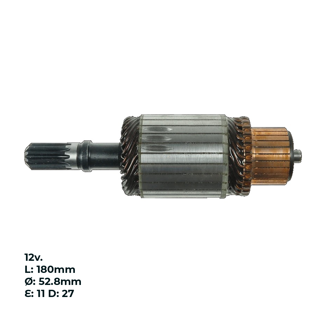 INDUCIDO - BOBINA DE ARRANQUE TIPO HITACHI CHEVROLET LUV 2.3. IZUSU 12V. L: 180MM Ø: 52.8MM E: 11 D: 27 IH2711.30N INN HIT005 IHI-341 PA42020