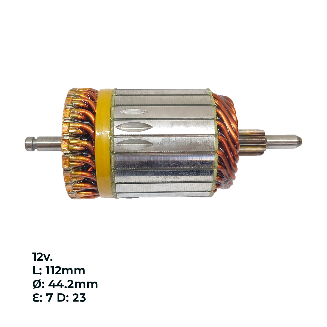 INDUCIDO - BOBINA DE ARRANQUE TIPO VALEO RENAULT R19 1.8, SCENIC 2.0 8V MPI, MEGANE 2.0 8V MPI, CLIO, KANGOO . PEUGEOT 406 2.0 16V 12V. L: 112MM Ø: 44.2MM E: 7 D: 23 IV2307.10N INN VAL006 IVA-901 IVA4228 PA42013 IMV403