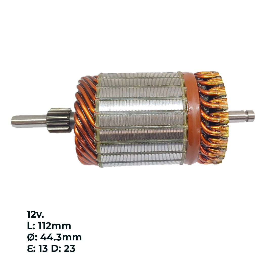 INDUCIDO - BOBINA DE ARRANQUE TIPO VALEO RENAULT CLIO 1.2, TRAFIC 1.4 MEGANE 1.6 16V K4M,  R19 1.8,  EXPRESS 1.9 D, PEUGEOT PARTNER 2.0 HDI, FIAT DUCATO 2.3 JTD. 12V. L: 112MM Ø: 44.3MM E: 13 D: 23 IV2313.10N INN VAL002 IVA-903 IVA4019 PA42015 IMV402 - 2
