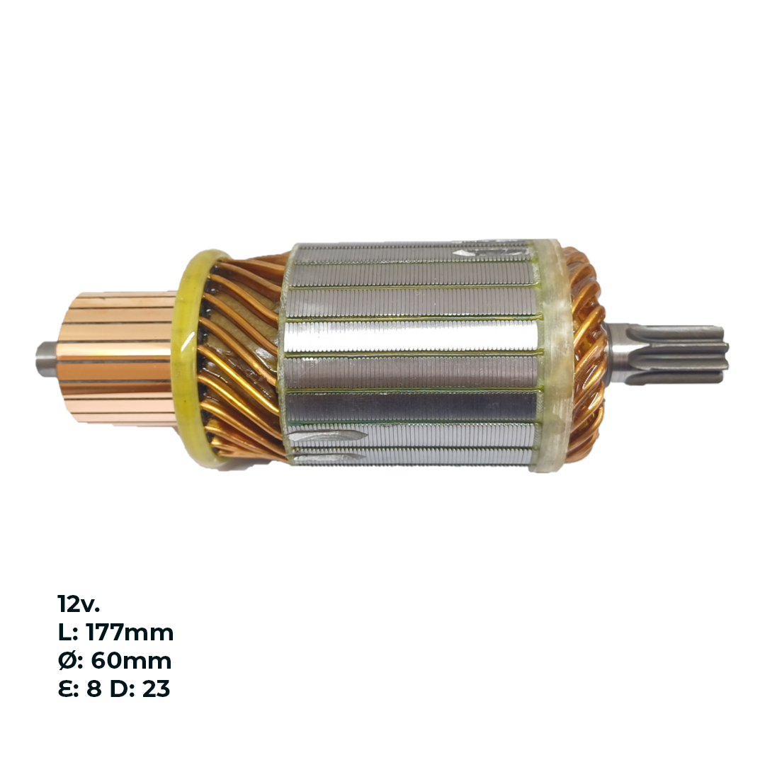 INDUCIDO - BOBINA DE ARRANQUE TIPO DELCO CUMMINS FORD 7000 REMY 28MT CARGO 12V. L: 177MM Ø: 60MM E: 8 D: 23 IDE2308.10N INN DEL006 IDR-151 IDE6466 PA42038 IMD322 - 3