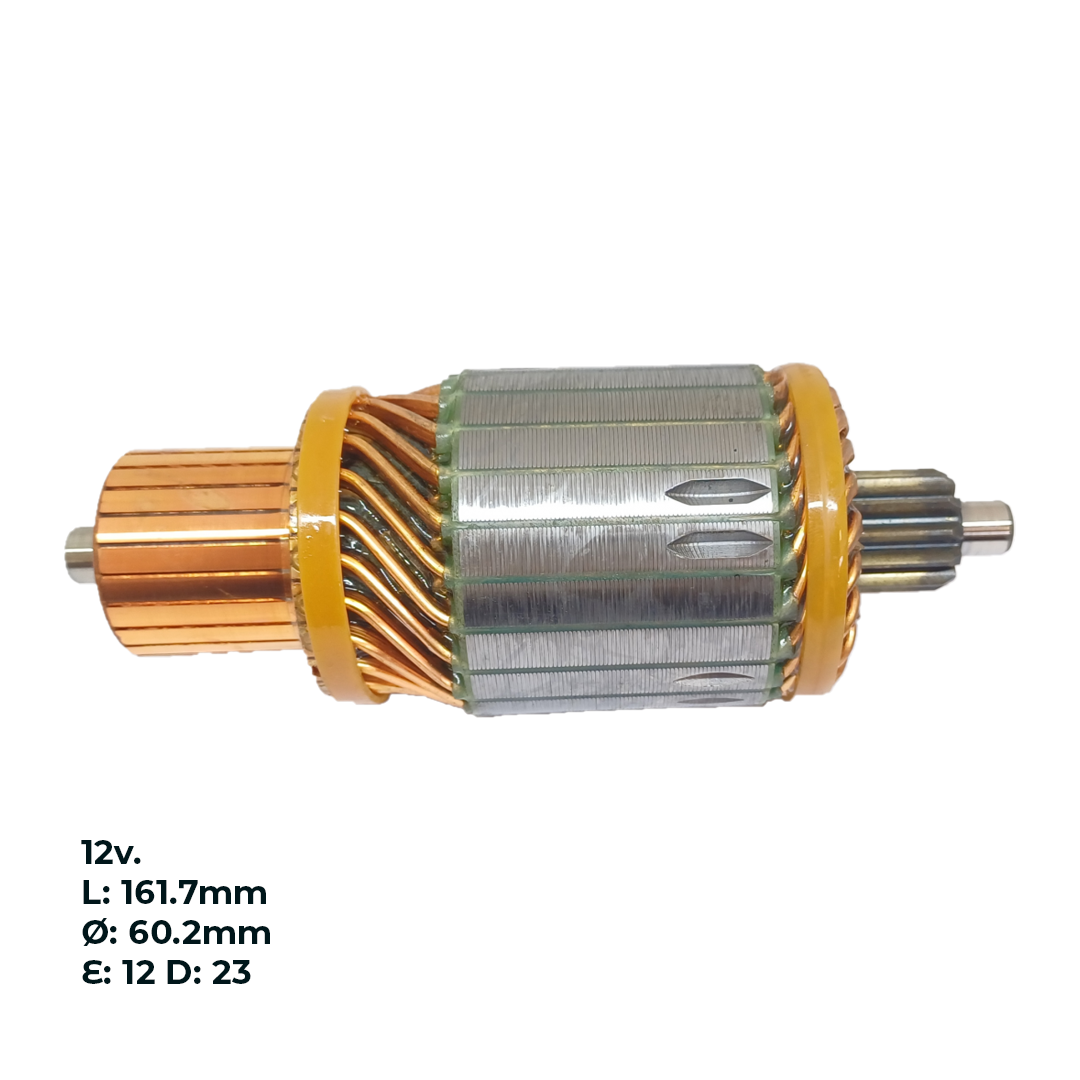 INDUCIDO - BOBINA DE ARRANQUE TIPO DELCO MERCEDEZ BENZ CUMMINS REMY 37MT 29MT 12V. FORD, VOLKSWAGEN 12V. L: 161.7MM Ø: 60.2MM E: 12 D: 23 IDE2312.10N INN DEL017 IDR-153 IDE5833 PA42144 IMD319