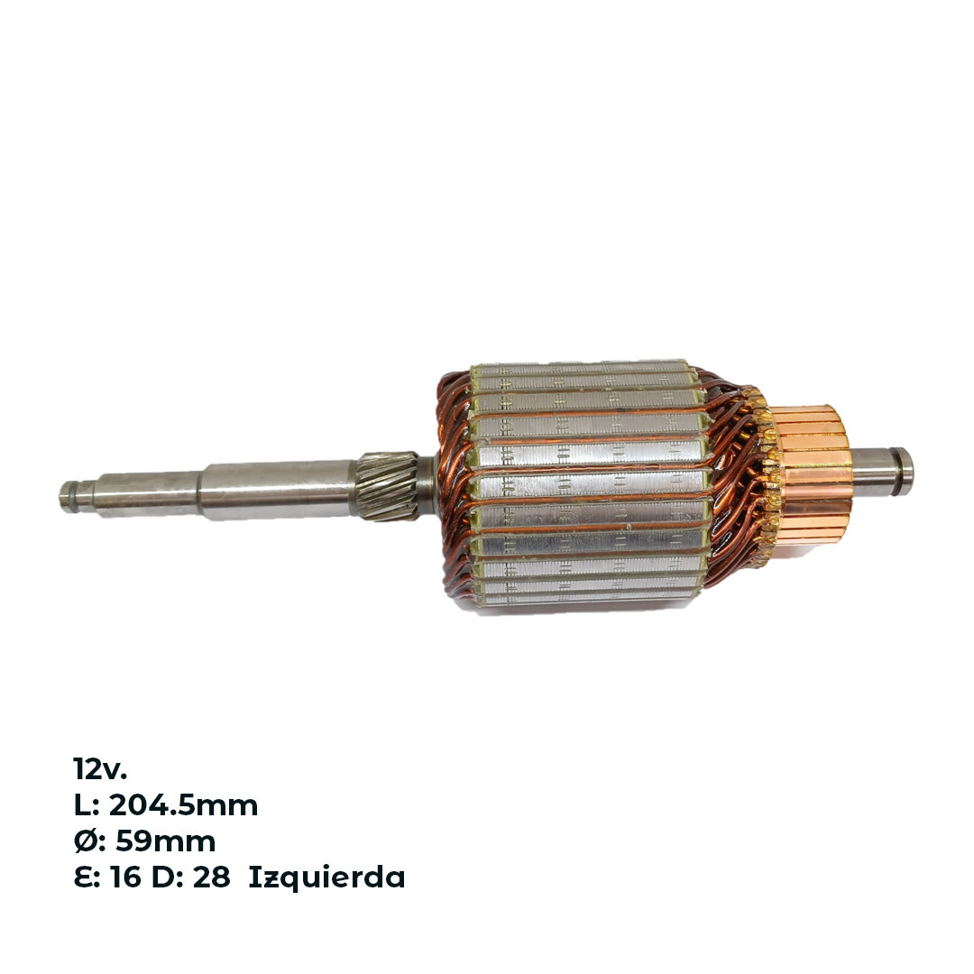 INDUCIDO - BOBINA DE ARRANQUE TIPO BOSCH VOLKSWAGEN GOL 1.0, POLO 12V. L: 204.5MM Ø: 59MM E: 16 D: 28 IZQUIERDA IB2816.30N INN BOS037 IBO-082 IB1444 PA42074 IMB152