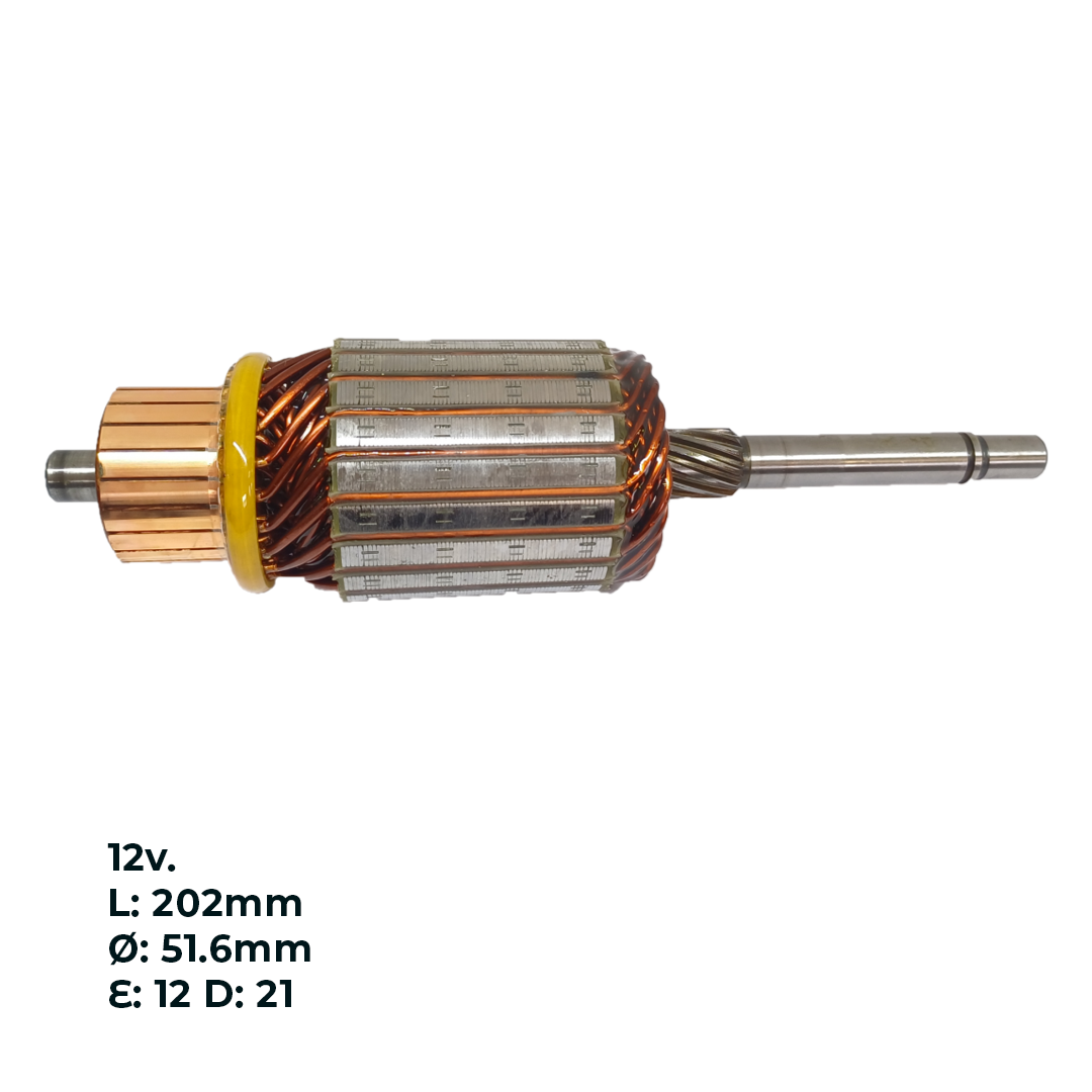 INDUCIDO - BOBINA DE ARRANQUE TIPO MARELLI FIAT  PALIO 1.6 16V TORQUE,  SIENA 1.6 16V TORQUE. 12V. L: 202MM Ø: 51.6MM E: 12 D: 21 IMA2112.10N INN MAR002 IMM-520 IMM5127 PA42009 IMM501 - 3