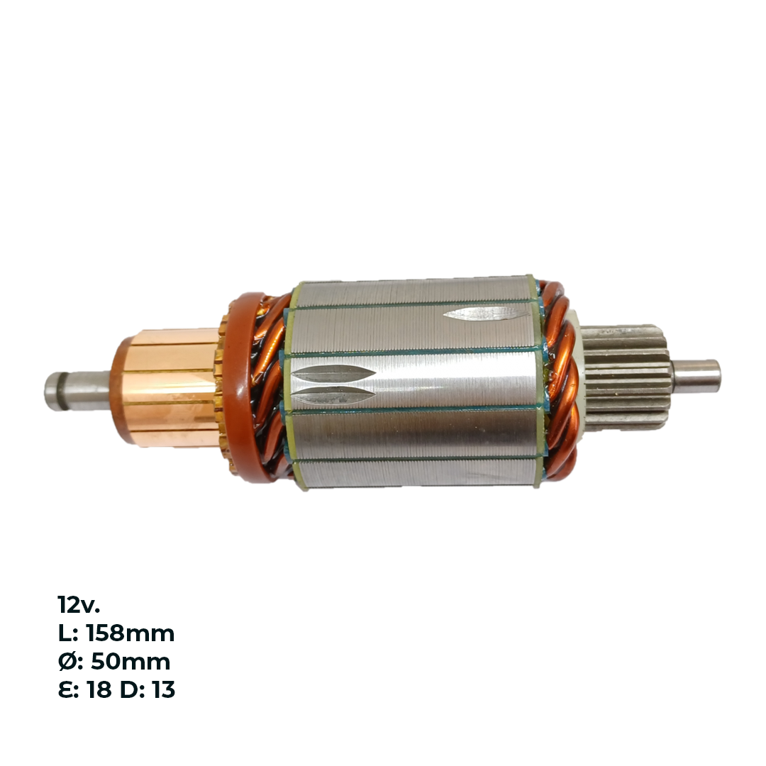 INDUCIDO - BOBINA DE ARRANQUE TIPO BOSCH FIAT DUCATO 2.5 D, IVECO DAILY 49.10 2.5 TD,  DAILY 35.10 2.5 TD, DAILY 49.10 2.8 TDI, DAILY 35.10 2.8 TDI. BOXER, PARTNER, SPRINTER 12V. L: 158MM Ø: 50MM E: 18 D: 13 IB1318.10N INN BOS006 IBO-002 IB2450 PA42026 IMB103 - 3