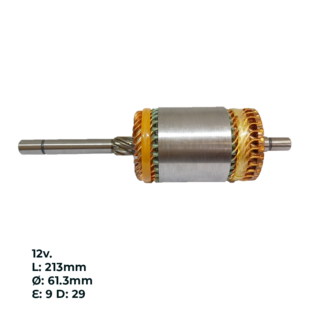 INDUCIDO - BOBINA DE ARRANQUE TIPO INDIEL PEUGEOT 504, 505. FIAT DUNA DIESE, REGATTA 2.0 ‘93, SPAZIO 12V. L: 213MM Ø: 61.3MM E: 9 D: 29 II2909.30N INN IND011 IIN-484 II7788 PA42110 - 2