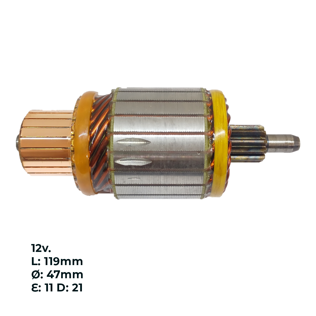 INDUCIDO - BOBINA DE ARRANQUE TIPO MARELLI FIAT PALIO, SIENA NAFTA 12V. L: 119MM Ø: 47MM E: 11 D: 21 IMA2111.10N INN MAR006 IDN-220 IMM7126 PA42061 IMM505 - 3