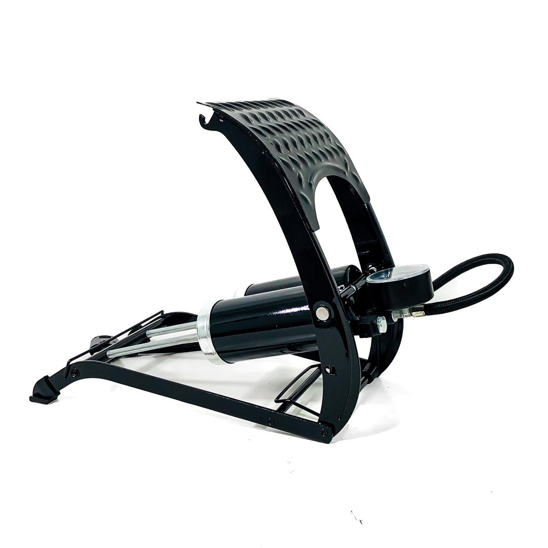 INFLADOR DE PIE COMPRESOR / INFLADOR METALICO DE PIE DOBLE BOMBA  55 CM X 12 CM COLOR NEGRO - 2