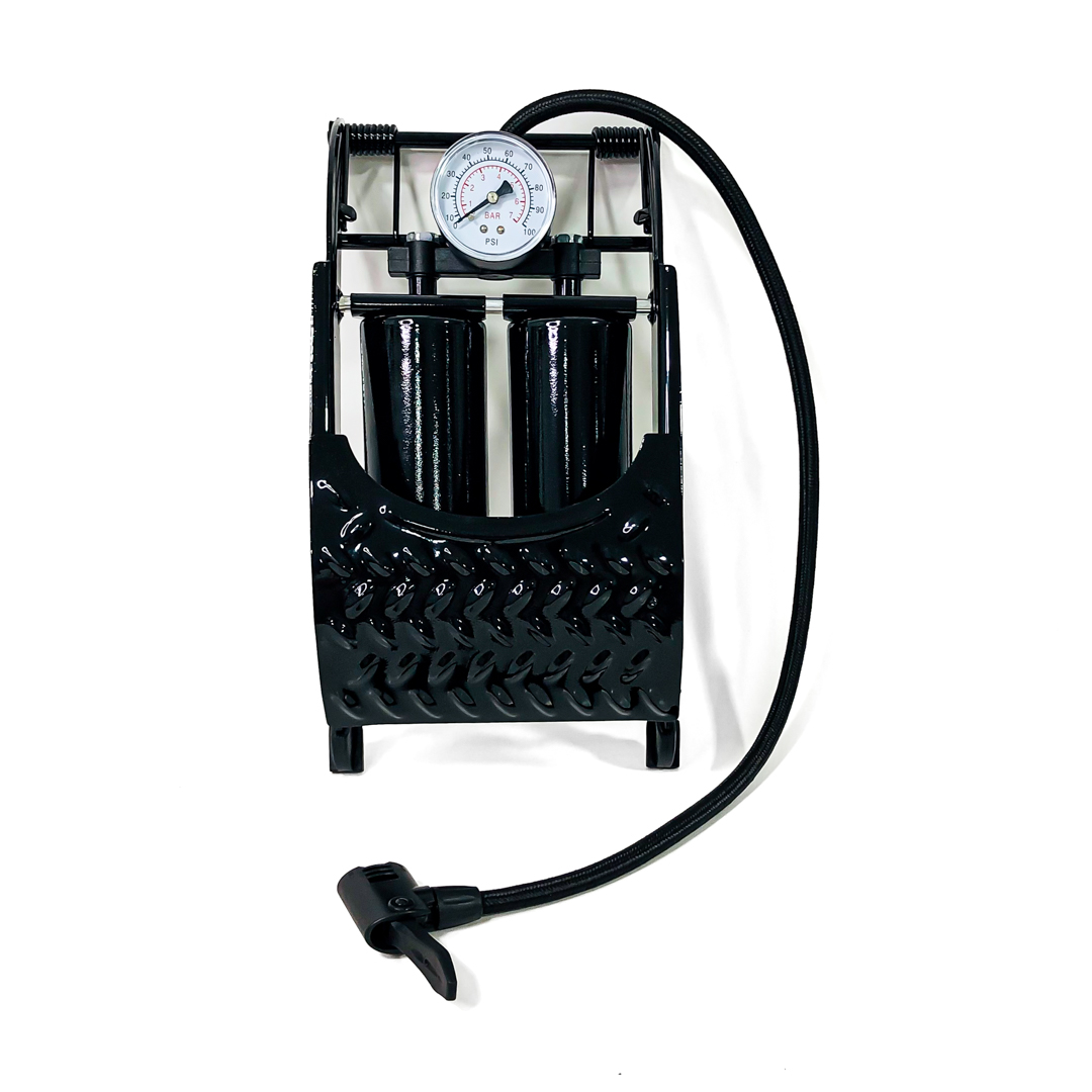 INFLADOR DE PIE COMPRESOR / INFLADOR METALICO DE PIE DOBLE BOMBA  55 CM X 12 CM COLOR NEGRO - 7
