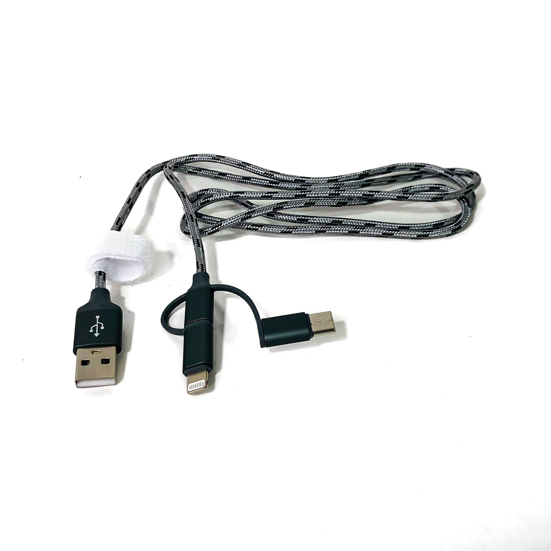 CABLE CARGADOR CABLE CARGADOR 3 EN 1 DE 1.20 METROS: USB A MICRO USB, LIGHTING, TIPO C CONECTORES DE ALUMINIO CARGA RAPIDA.