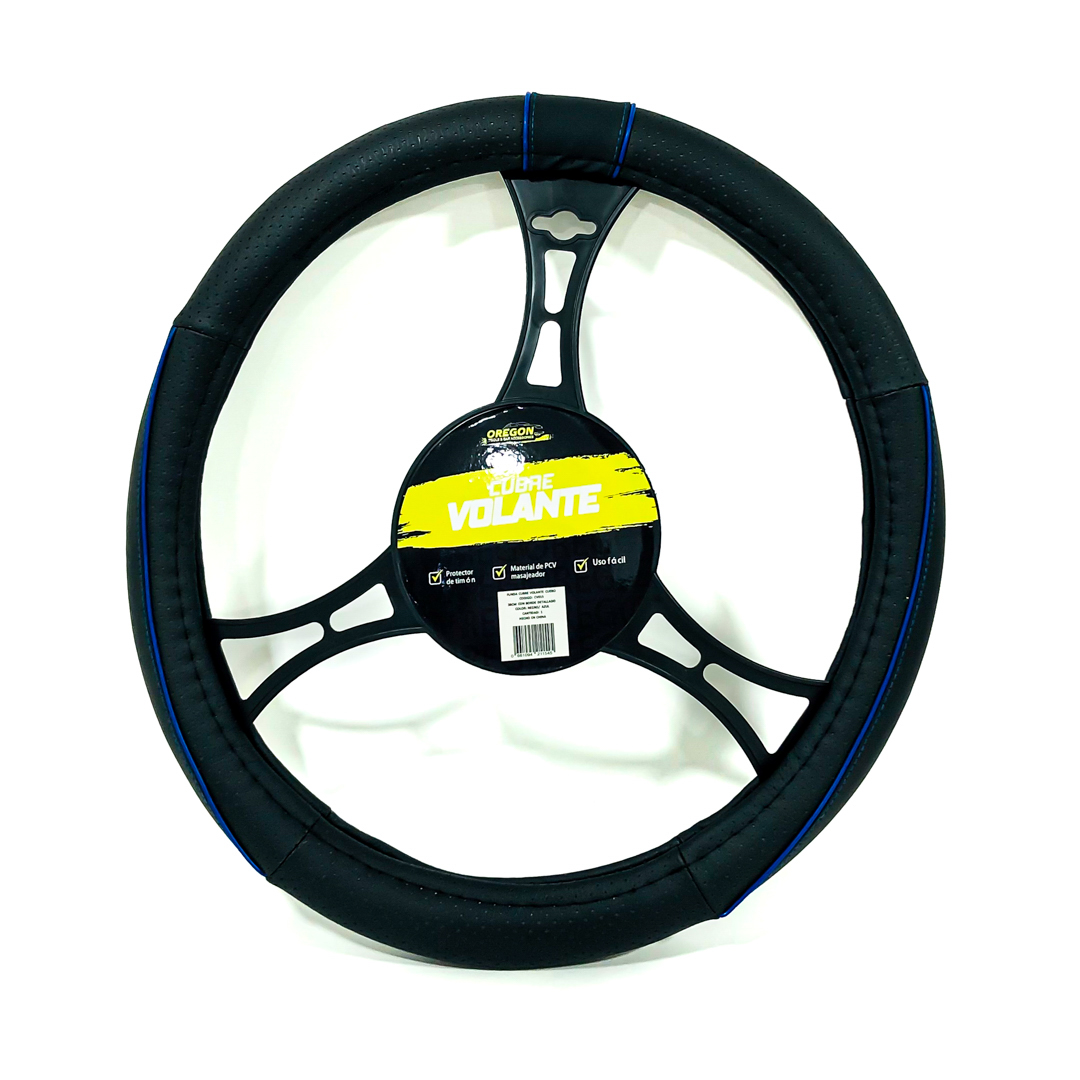 CUBRE VOLANTE CUBRE VOLANTE CUERO 38CM CON BORDE DETALLADO NEGRO / AZUL 388.2 CANTIDAD POR CAJA 25 - 3
