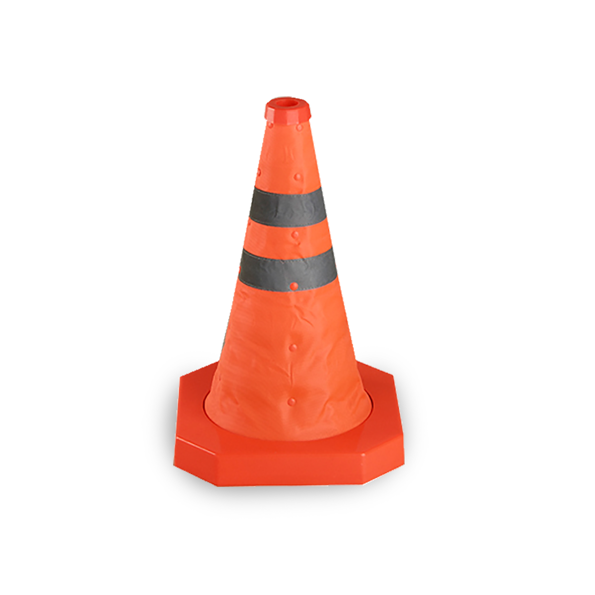 CONO PLEGABLE CONO PLEGABLE CONO PLEGABLE TELA NARANJA REFLECTIVA 40CM / BASE ABS 25X25X3.75 CM. / CAJA POR 5 UNIDADES