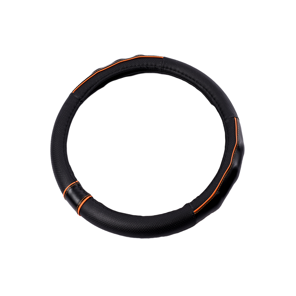 CUBRE VOLANTE CUBRE VOLANTE CUERO 38CM CON BORDE DETALLADO NEGRO / NARANJA 388.2 CANTIDAD POR CAJA 25